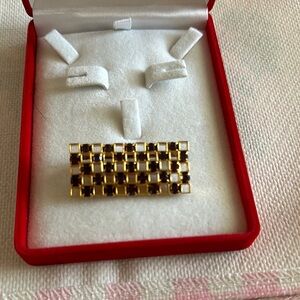 Gold and Black Checkered Brooch